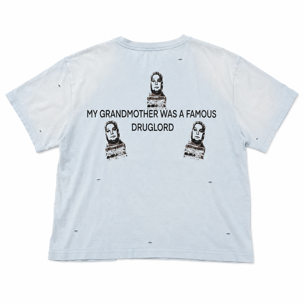 Light blue Forever Eternal Griselda Blanco graphic tee, back view