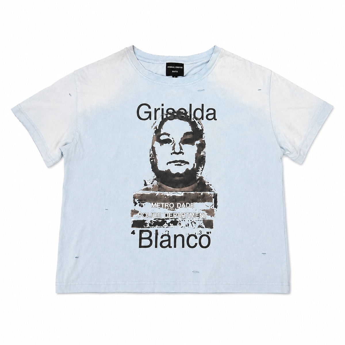 Light blue Forever Eternal Griselda Blanco graphic tee, front view