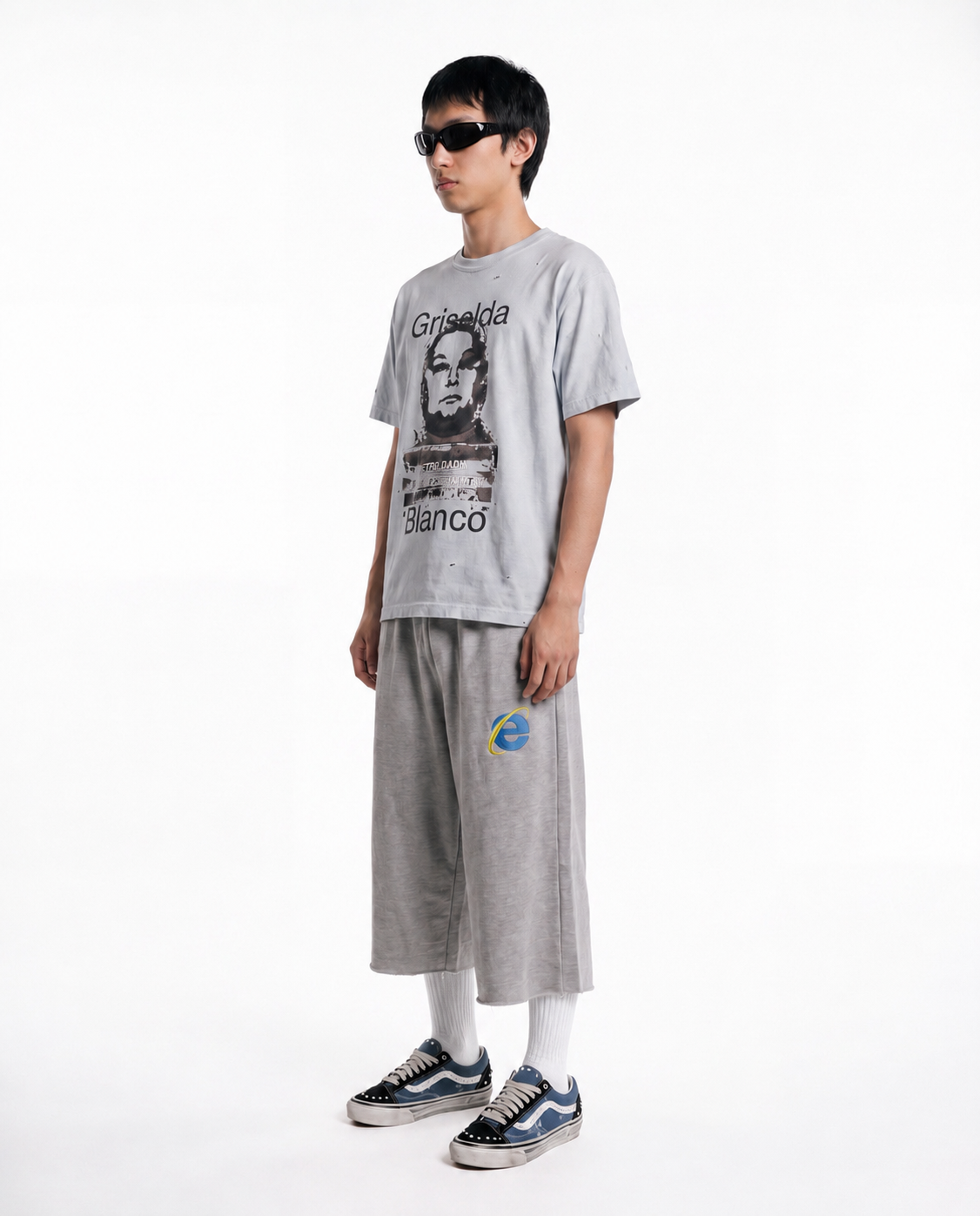 Model wearing Forever Eternal Griselda Blanco graphic tee, side view