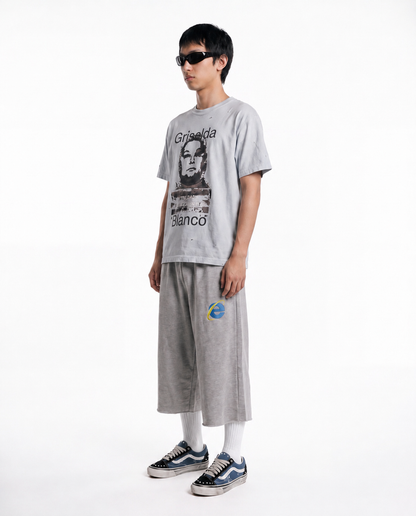 Model wearing Forever Eternal Griselda Blanco graphic tee, side view