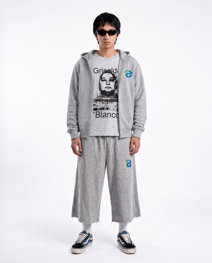 Eternal internet money shorts grey cotton long shorts model shot, Front view