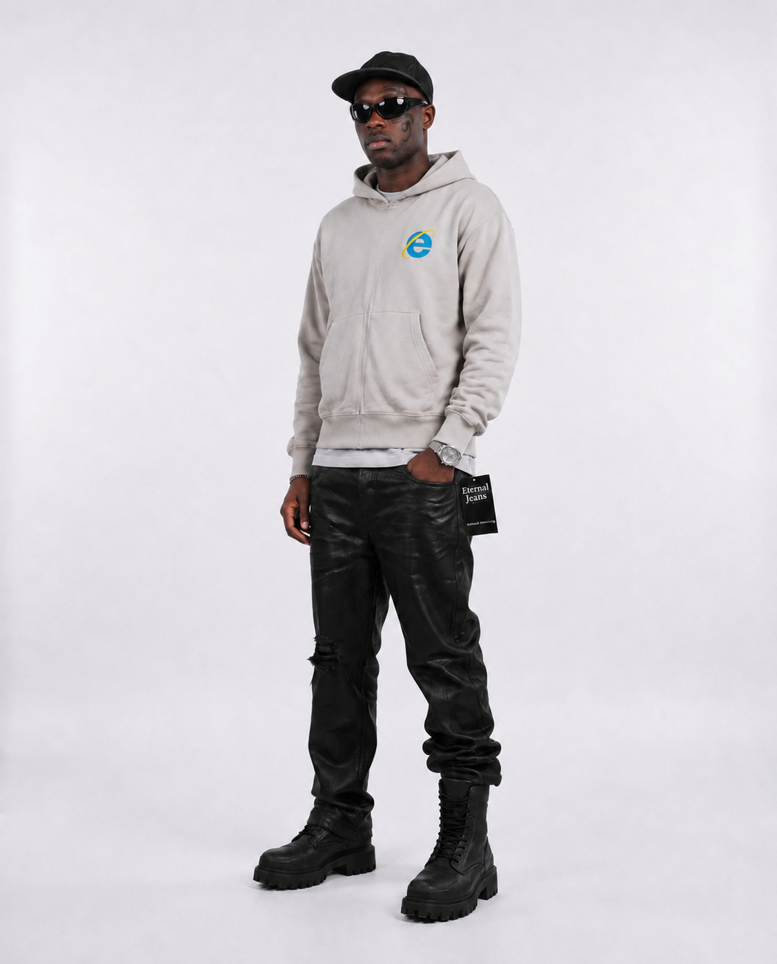 Eternal internet money hoodie grey zip cotton  , side view